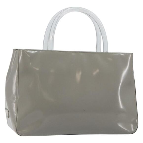 PRADA Hand Bag Enamel Gray Silver - Picture 1 of 12